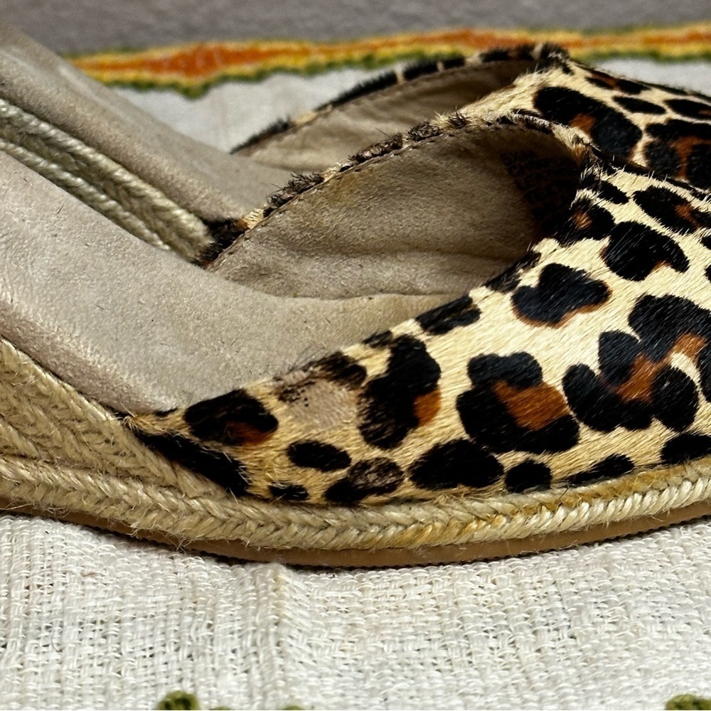 Nine West Leather Leopard Print Calf Hair Espadrille Wedge Sandals​​​ - Picture 5 of 8